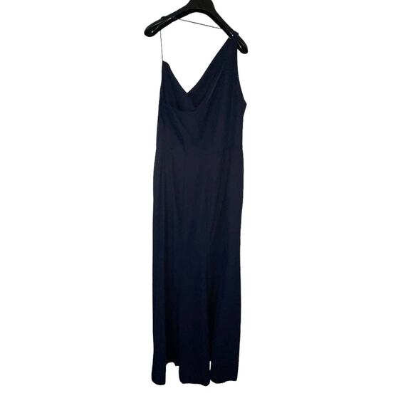 After Six One Shoulder Draped Cowl Neck Midnight Blue maxi Dress Size 12 - Picture 2 of 15